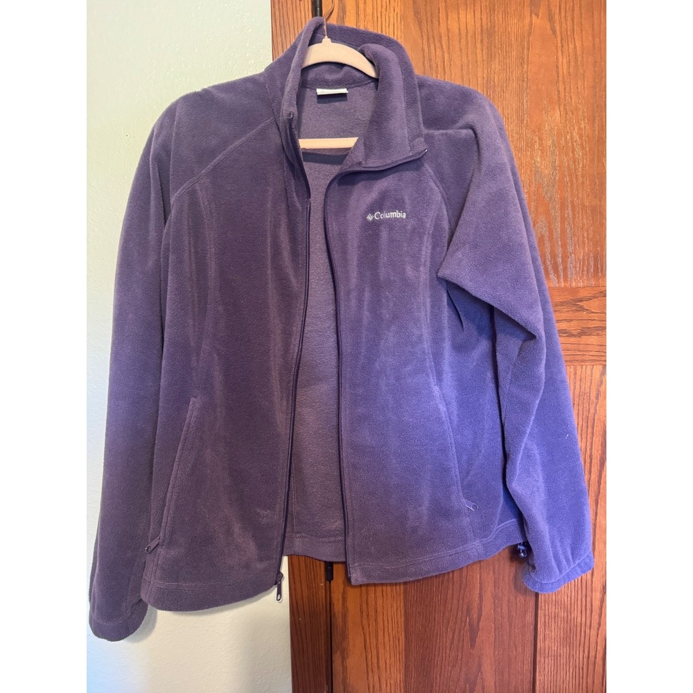Columbia Womens Benton Springs Full Zip Fleece Jacket Purple XL Mock Neck Soft